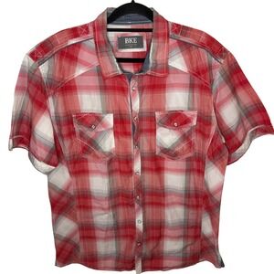 BKE Athletic Fit Men's XXL Red Plaid Short Sleeve Pearl Snap Shirt Fast Shipping
